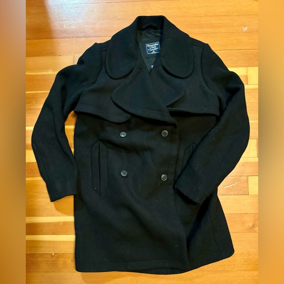 NWT Abercrombie Wool Black Classic Pea Coat - Picture 4 of 6